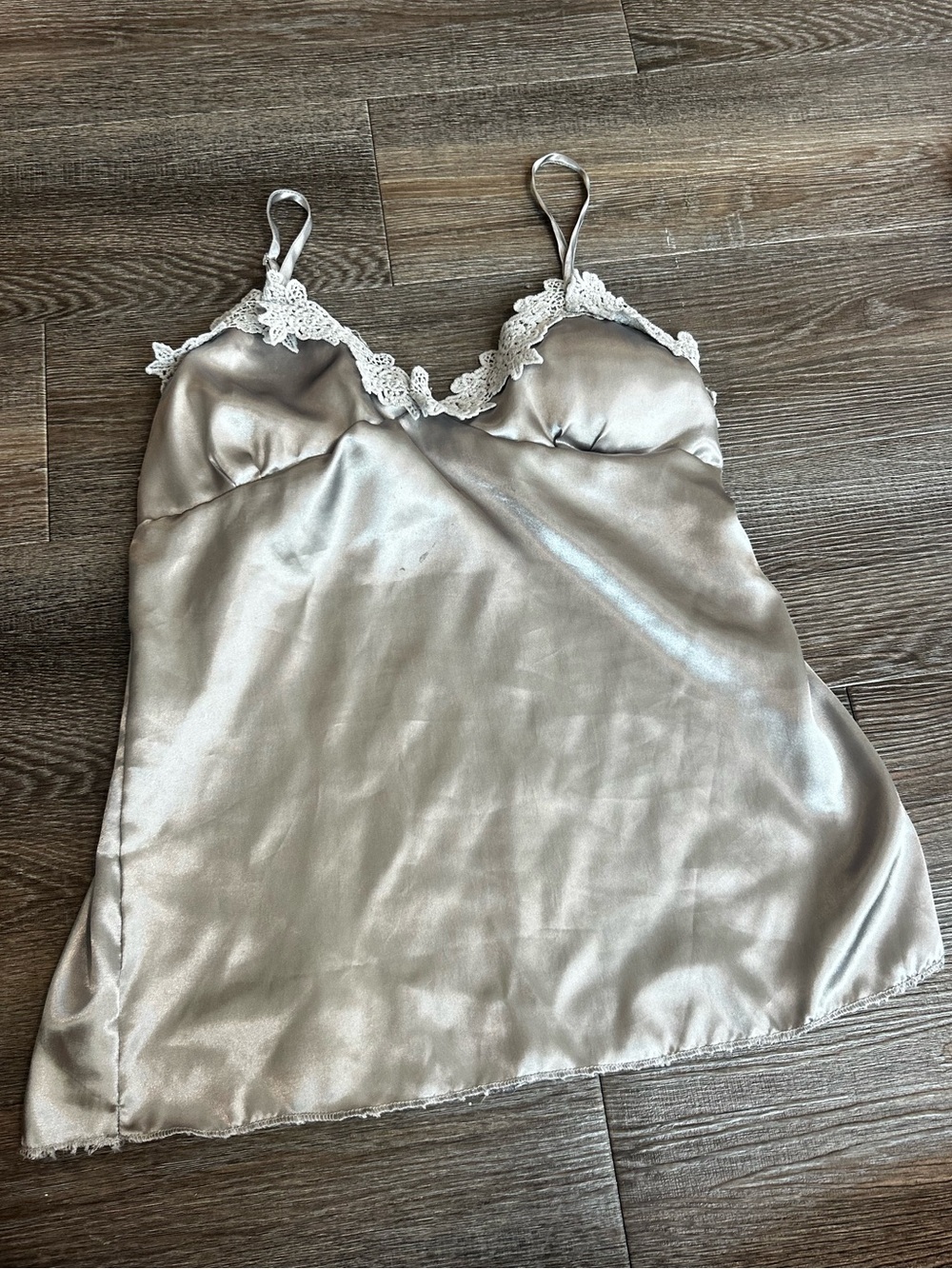Satin Lace Trim Cami Top in Silver